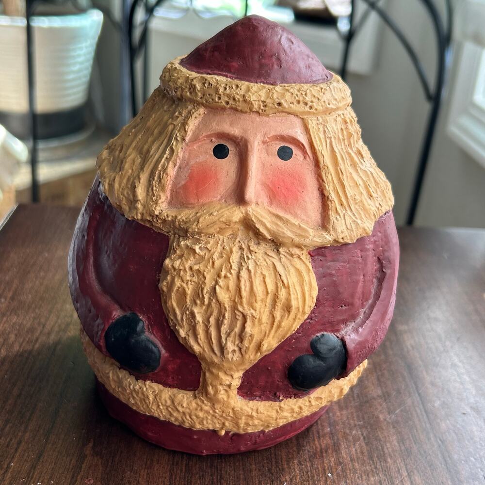 Homespun Vintage Folk Art Santa Rolly Polly Christmas Figurine Resin